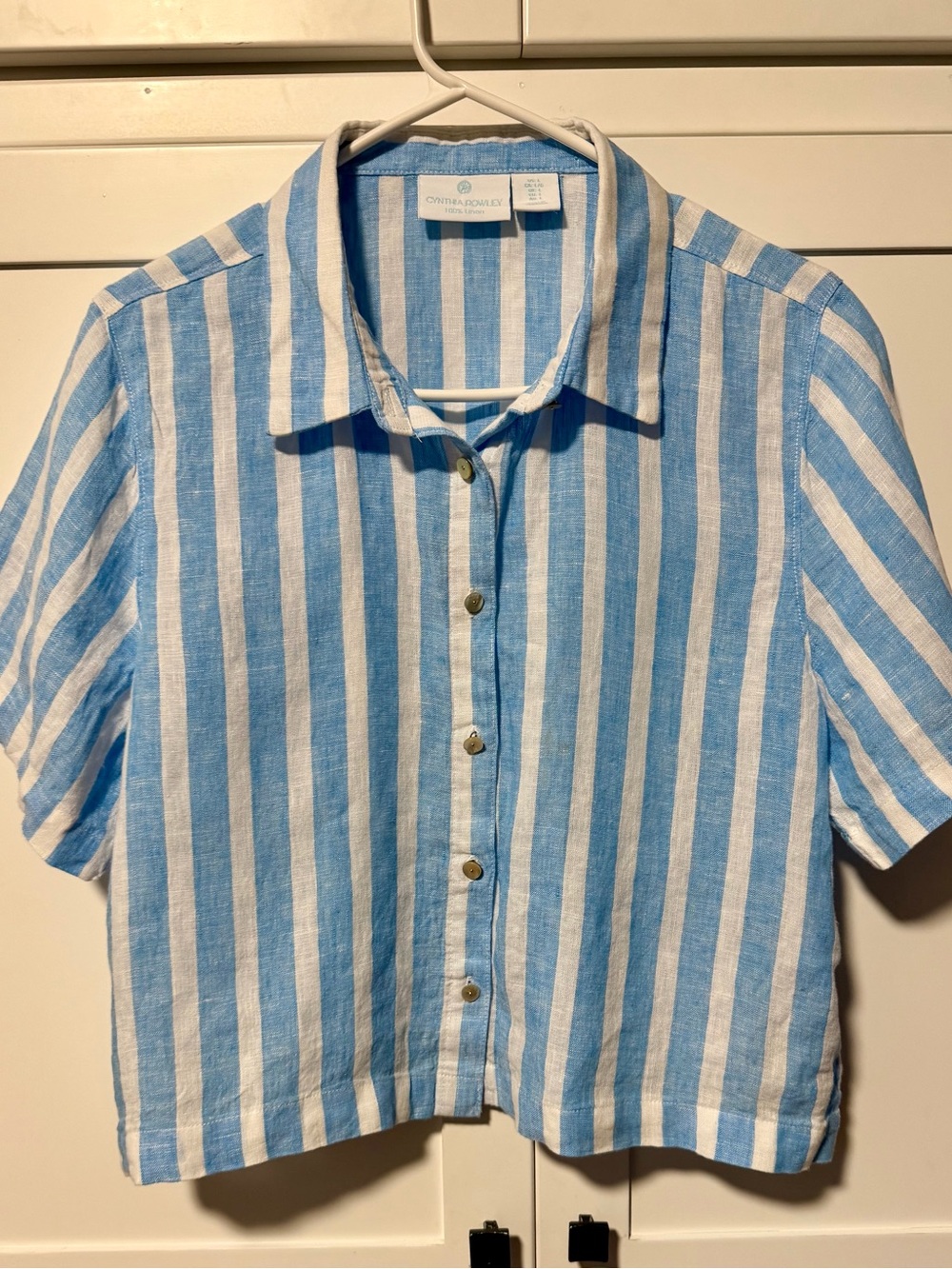 Cynthia Rowley 100% Linen Vertical Stripe Button Shirt